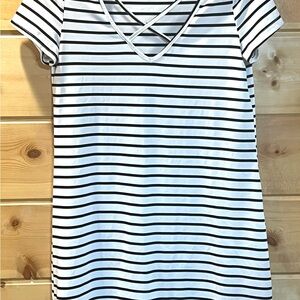 Striped Black and White V-Neck Dress
